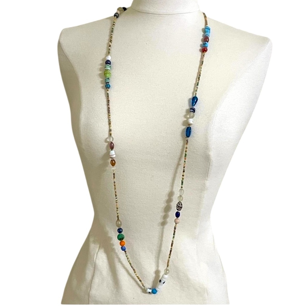 Vintage Blue and White Multicolor Beads and Polished Stones Infinity Necklace